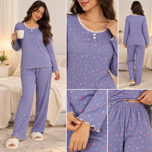 Lavender Small rose Pajama Set |  003 - بيجامة ورد لافندر