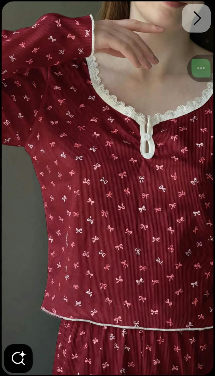 Burgundy Bow Lace Pajama Set |  001 - بيجامة فيونكات عنابي