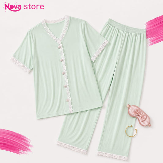 Dantel pajama ment green - 003
