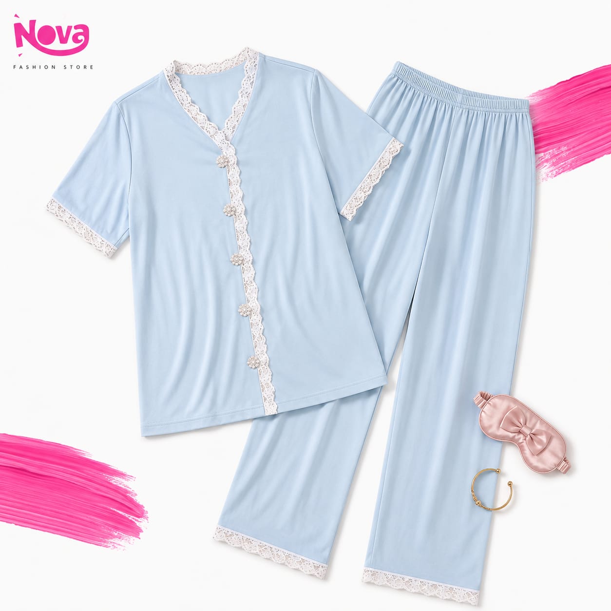 Dantel pajama baby blue  - 005
